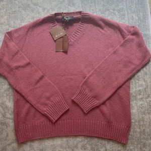 Loro Piana Scollo V Santorini Rose Colored Cotton V-Neck Sweater